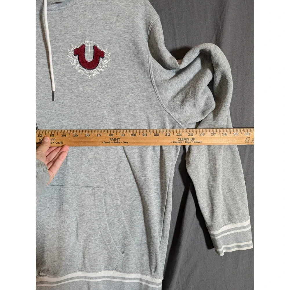 True Religion Collegiate Pullover Hoodie Mens 2XL 1TG Grey Embroidered‎ Logo